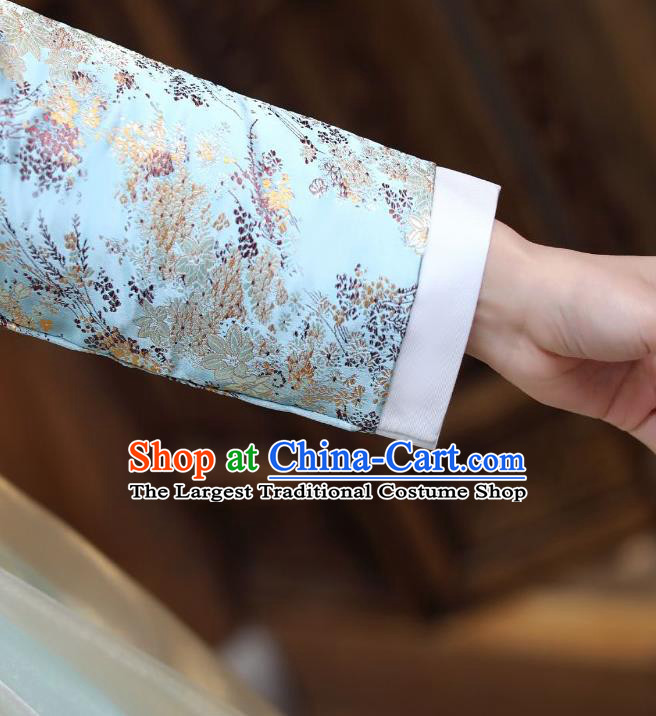 Korean Ancient Bride Garment Costumes Court Blue Blouse and Dress Asian Korea Dance Outfits Traditional Wedding Dress