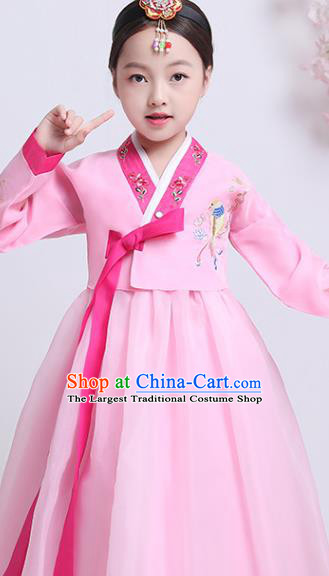 Korean Traditional Girl Hanbok Clothing Court Princess Garment Costumes Asian Korea Children Embroidered Pink Blouse and Dress