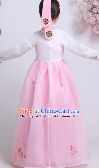 Asian Korea Children Embroidered White Blouse and Pink Dress Korean Traditional Girl Hanbok Clothing Court Princess Garment Costumes