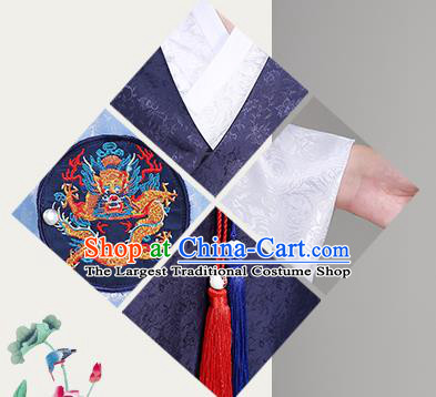 Korean Prince Wedding Costumes Traditional Male Hanbok Suits Korea Court Clothing Navy Long Vest White Shirt and Pants