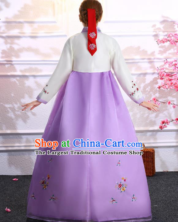 Korea Ancient Bride Clothing Asian Traditional Hanbok Embroidered White Blouse and Purple Dress Korean Court Uniforms