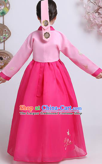 Asian Korea Traditional Girl Hanbok Clothing Korean Court Princess Garment Costumes Children Embroidered Pink Blouse and Rosy Dress