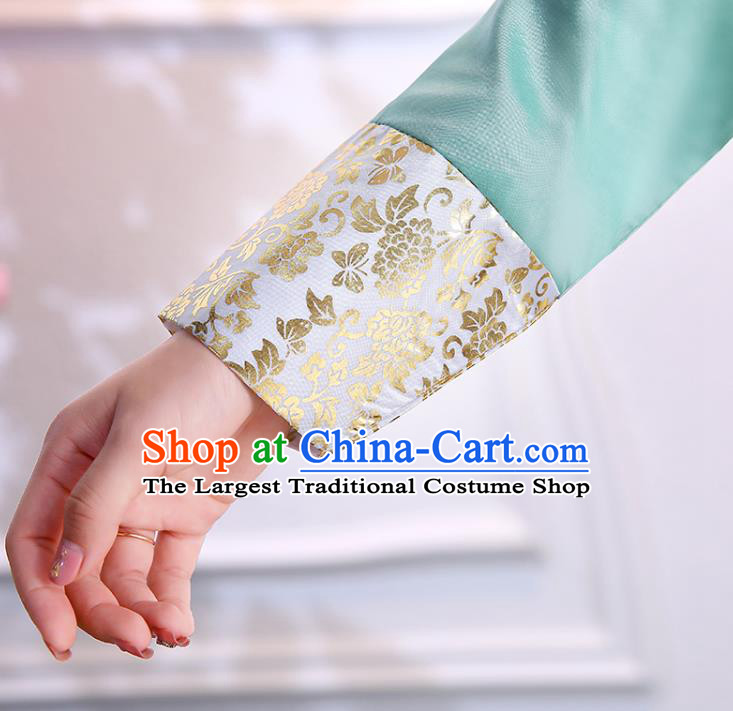 Korean Court Bride Fashion Garments Korea Wedding Clothing Asian Classical Dance Embroidered Green Blouse and Beige Dress Traditional Hanbok