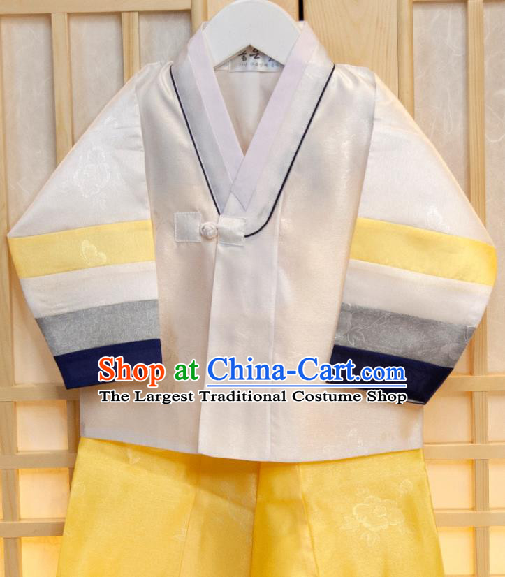 Korean Children Garment Navy Vest White Shirt and Yellow Pants Boys Prince Birthday Hanbok Costumes Korea Traditional Fashion Clothing