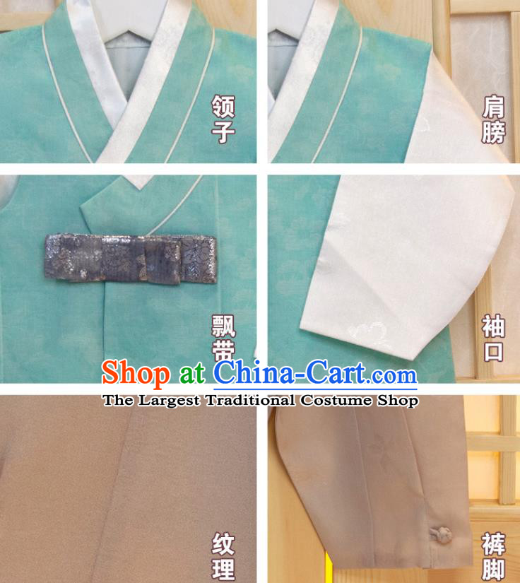 Korea Boys Prince Birthday Hanbok Costumes Traditional Fashion Clothing Korean Children Garment Green Vest White Shirt and Khaki Pants