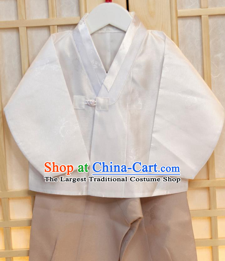Korea Boys Prince Birthday Hanbok Costumes Traditional Fashion Clothing Korean Children Garment Green Vest White Shirt and Khaki Pants