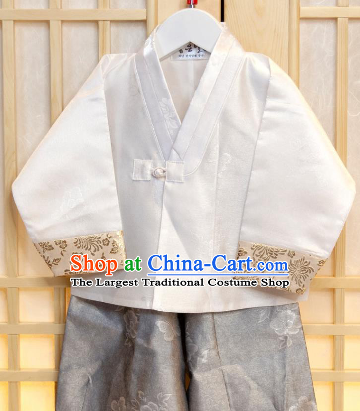Korean Children Garment Lilac Vest White Shirt and Grey Pants Korea Boys Prince Birthday Hanbok Costumes Traditional Fashion Clothing