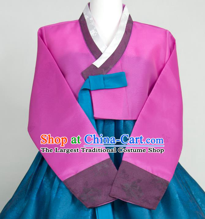 Korean Court Hanbok Purple Blouse and Blue Dress Classical Bride Fashion Costumes Traditional Wedding Celebration Clothing
