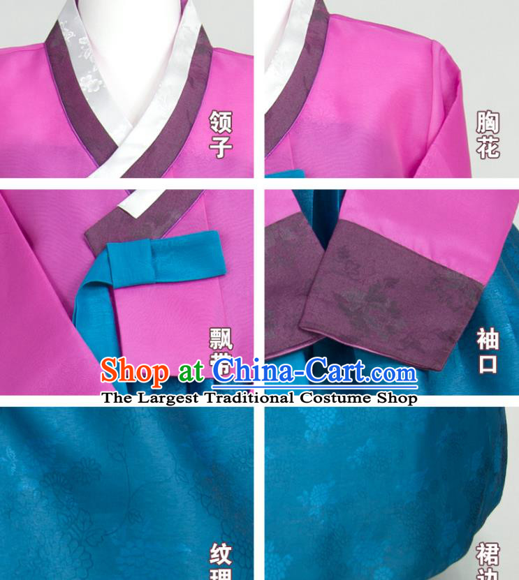 Korean Court Hanbok Purple Blouse and Blue Dress Classical Bride Fashion Costumes Traditional Wedding Celebration Clothing