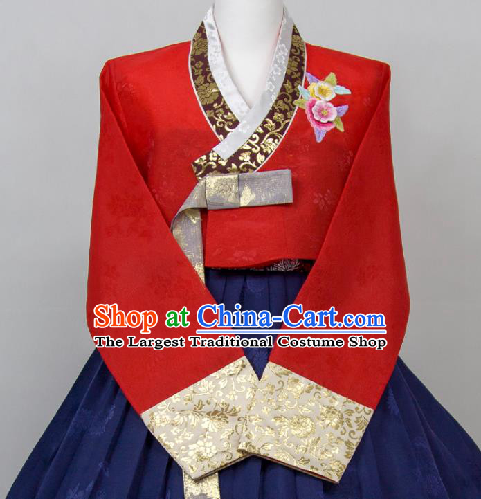 Korea Celebration Fashion Costumes Korean Elderly Woman Classical Hanbok Red and Navy Dress Traditional Wedding Mother Clothing