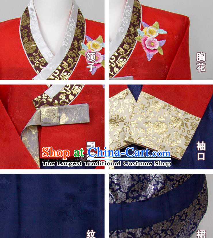 Korea Celebration Fashion Costumes Korean Elderly Woman Classical Hanbok Red and Navy Dress Traditional Wedding Mother Clothing