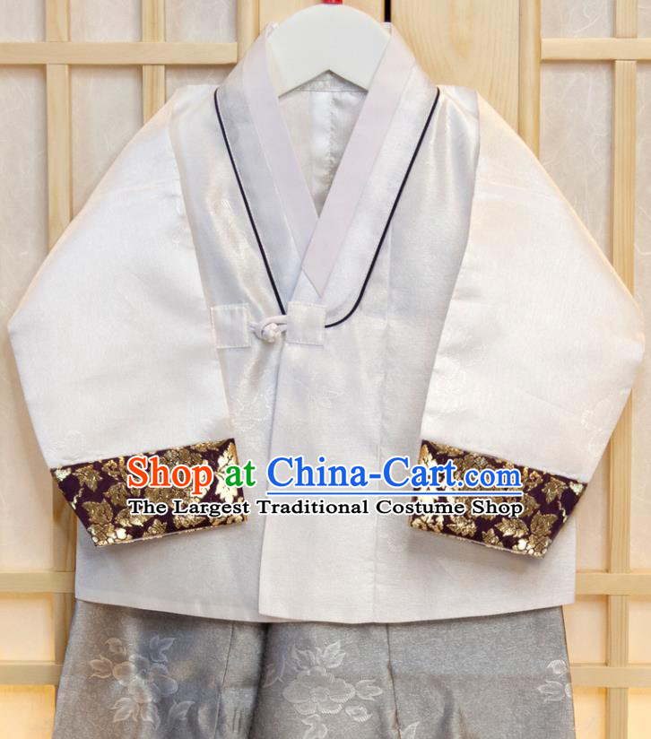Korea Children Garment Blue Vest White Shirt and Grey Pants Korean Boys Prince Birthday Fashion Costumes Traditional Hanbok Clothing