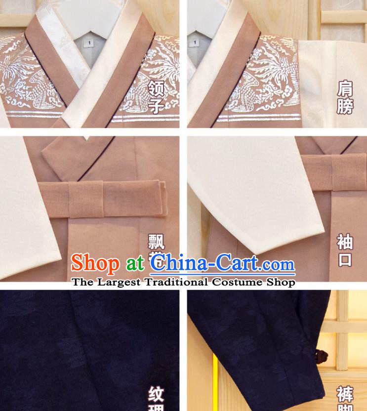 Korea Traditional Garment Costumes Hanbok Clothing Boys Prince Fashion Korean Children Festival Khaki Vest Beige Shirt and Navy Pants