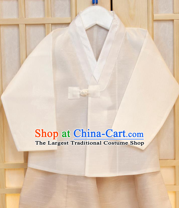 Korea Hanbok Clothing Boys Prince Fashion Korean Children Festival Blue Vest Beige Shirt and Khaki Pants Traditional Garment Costumes