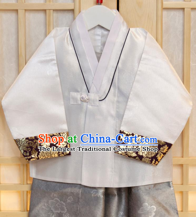 Korea Boys Prince Birthday Fashion Children Blue Vest White Shirt and Grey Pants Traditional Garment Costumes Korean Hanbok Clothing