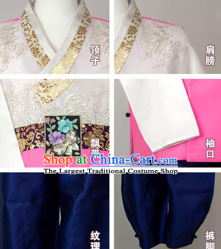 Korea Wedding Hanbok Young Man Embroidered Shirt and Navy Pants Korean Traditional Festival Costumes Bridegroom Clothing