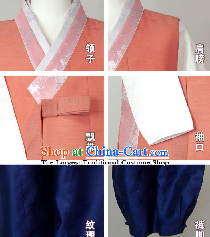 Korean Traditional Bridegroom Costumes Festival Clothing Wedding Hanbok Korea Young Man Jacinth Vest White Shirt and Navy Pants