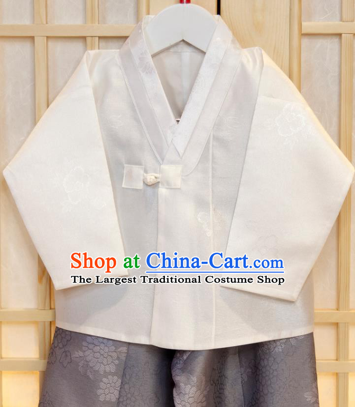 Korean Children Festival Pink Vest Beige Shirt and Grey Pants Traditional Garment Costumes Hanbok Clothing Korea Boys Prince Fashion