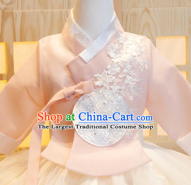 Korean Children Festival Fashion Pink Shirt and White Dress Korea Traditional Garment Costumes Girl Princess Hanbok Clothing