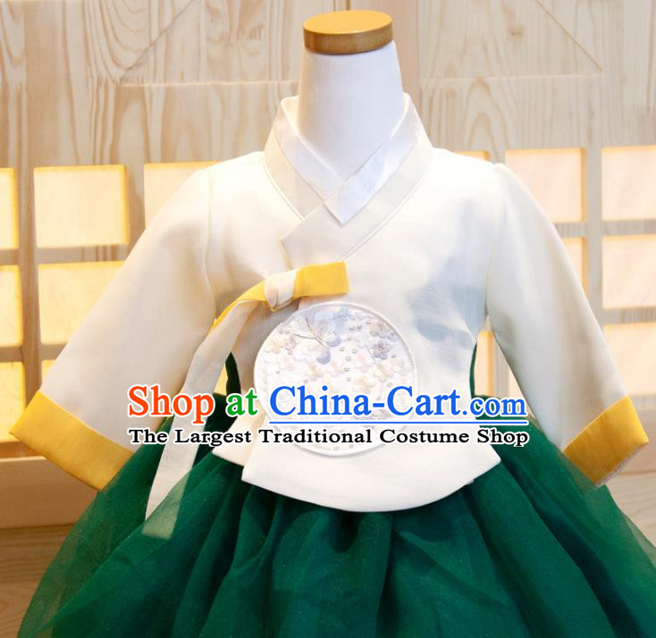 Korean Girl Princess Hanbok Clothing Children Festival Fashion White Shirt and Green Dress Korea Traditional Garment Costumes