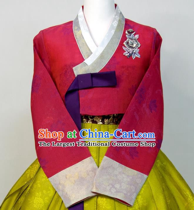 Korean Festival Ceremony Clothing Woman Fashion Wine Red Blouse and Green Dress Traditional Wedding Costumes Court Bride Hanbok