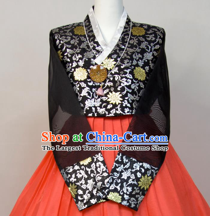 Korean Court Ceremony Hanbok Festival Clothing Woman Fashion Black Blouse and Red Dress Traditional Wedding Bride Costumes