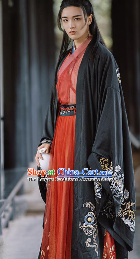 China Jin Dynasty Young Childe Historical Garment Costumes Ancient Swordsman Wei Wuxian Embroidered Hanfu Clothing for Men