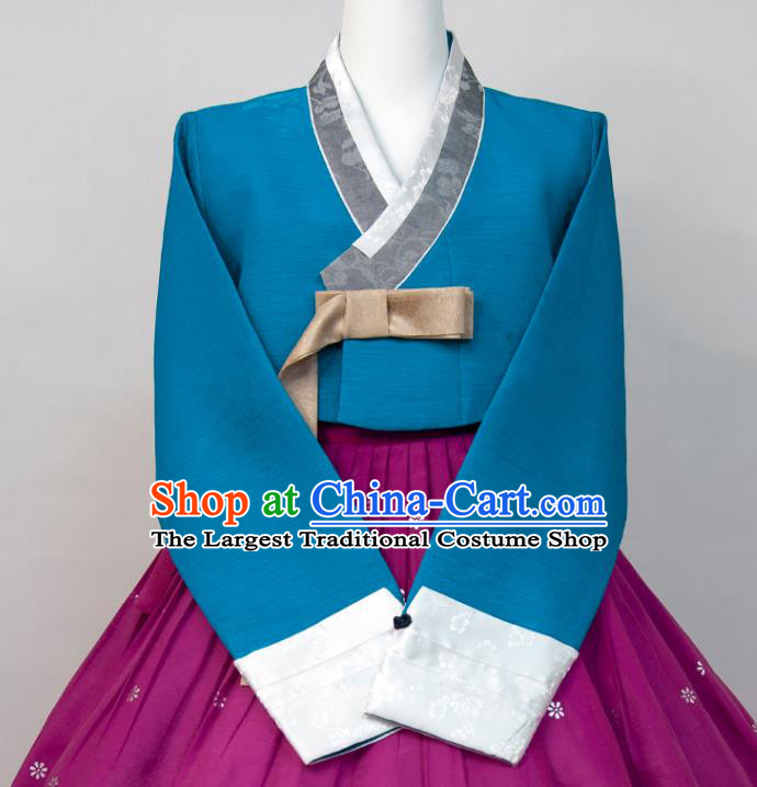 Korean Court Ceremony Hanbok Woman Fashion Blue Blouse and Purple Dress Wedding Bride Costumes Traditional Festival Clothing