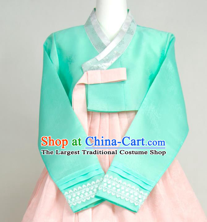 Korean Wedding Bride Costumes Traditional Festival Clothing Court Woman Fashion Hanbok Green Blouse and Pink Dress