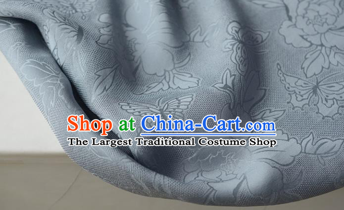 Chinese Blue Gambiered Guangdong Gauze High Quality Cheongsam Cloth Classical Peony Butterfly Pattern DIY Fabric Silk Fabric