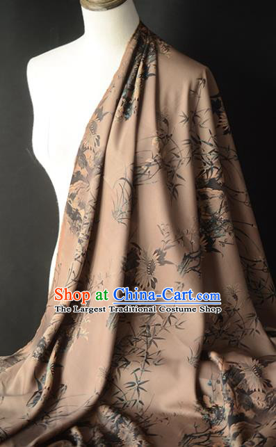 Chinese Classical Chrysanthemum Pattern DIY Satin Fabric Silk Fabric Brown Gambiered Guangdong Gauze High Quality Cheongsam Cloth