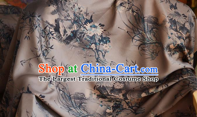 Chinese Classical Chrysanthemum Pattern DIY Satin Fabric Silk Fabric Brown Gambiered Guangdong Gauze High Quality Cheongsam Cloth