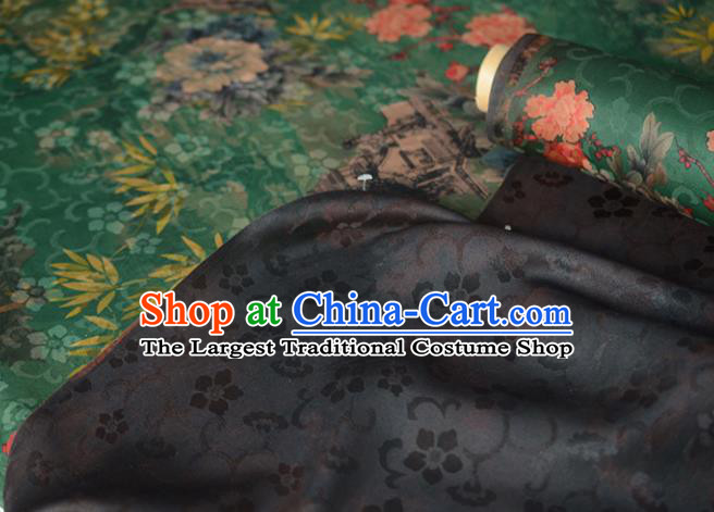 Chinese Classical Peony Bamboo Pattern DIY Fabric Silk Fabric Green Gambiered Guangdong Gauze High Quality Cheongsam Cloth