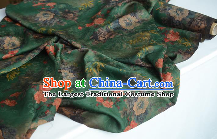 Chinese Classical Peony Bamboo Pattern DIY Fabric Silk Fabric Green Gambiered Guangdong Gauze High Quality Cheongsam Cloth