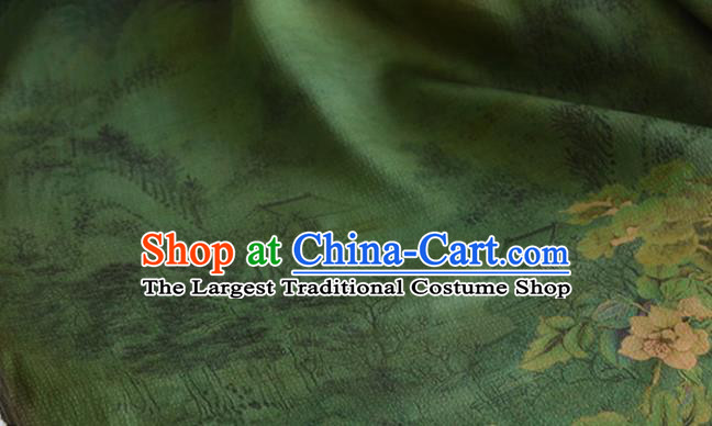Chinese High Quality Cheongsam Cloth Classical Pear Blossom Pattern DIY Fabric Silk Fabric Green Gambiered Guangdong Gauze