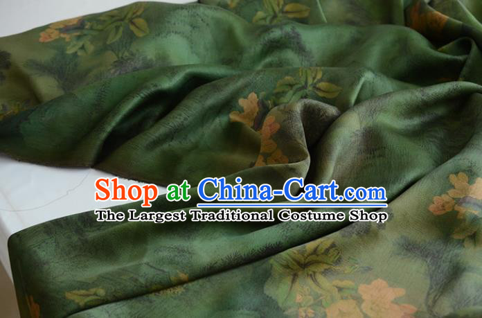 Chinese High Quality Cheongsam Cloth Classical Pear Blossom Pattern DIY Fabric Silk Fabric Green Gambiered Guangdong Gauze