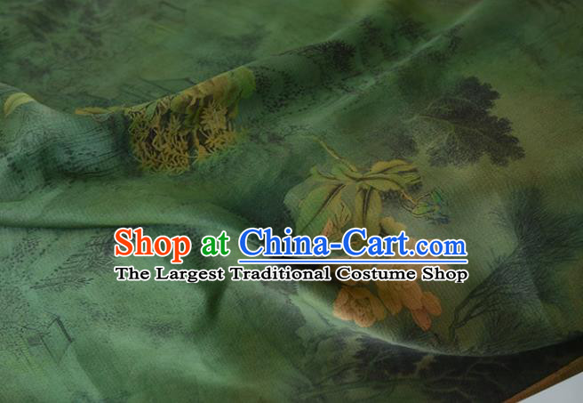 Chinese High Quality Cheongsam Cloth Classical Pear Blossom Pattern DIY Fabric Silk Fabric Green Gambiered Guangdong Gauze