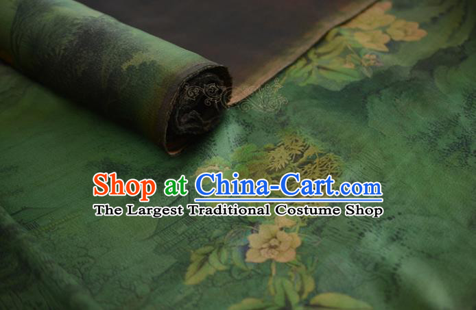 Chinese High Quality Cheongsam Cloth Classical Pear Blossom Pattern DIY Fabric Silk Fabric Green Gambiered Guangdong Gauze