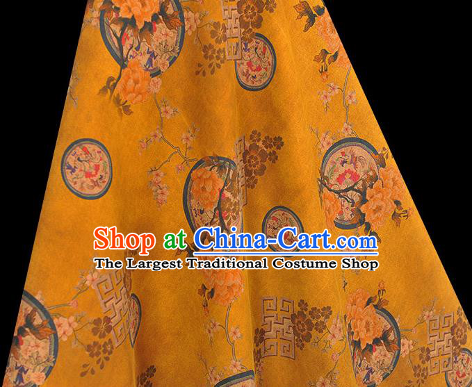 Chinese Cheongsam Cloth Classical Peony Pattern DIY Satin Fabric Silk Fabric Yellow Gambiered Guangdong Gauze