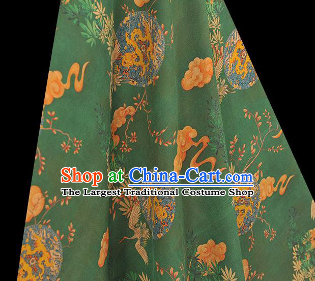 Chinese Traditional Dragon Pattern DIY Satin Fabric Silk Fabric Green Gambiered Guangdong Gauze Cheongsam Cloth
