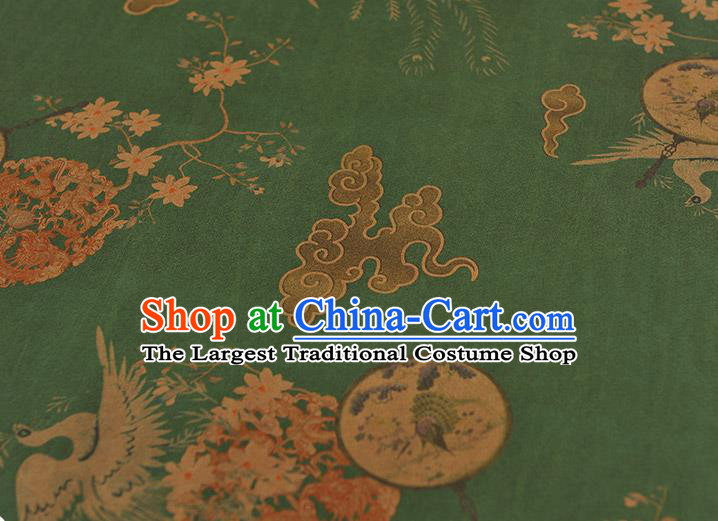 Chinese Silk Fabric Green Gambiered Guangdong Gauze Cheongsam Cloth Traditional Palace Fan Pattern DIY Satin Fabric