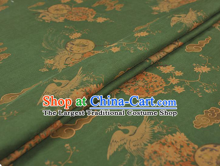 Chinese Silk Fabric Green Gambiered Guangdong Gauze Cheongsam Cloth Traditional Palace Fan Pattern DIY Satin Fabric