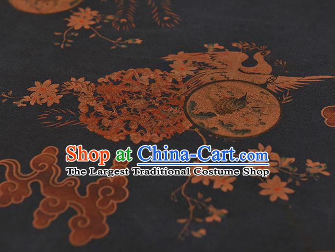 Chinese Traditional Palace Fan Pattern DIY Satin Fabric Silk Fabric Navy Gambiered Guangdong Gauze Cheongsam Cloth