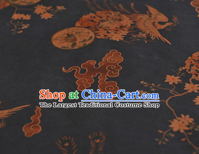 Chinese Traditional Palace Fan Pattern DIY Satin Fabric Silk Fabric Navy Gambiered Guangdong Gauze Cheongsam Cloth