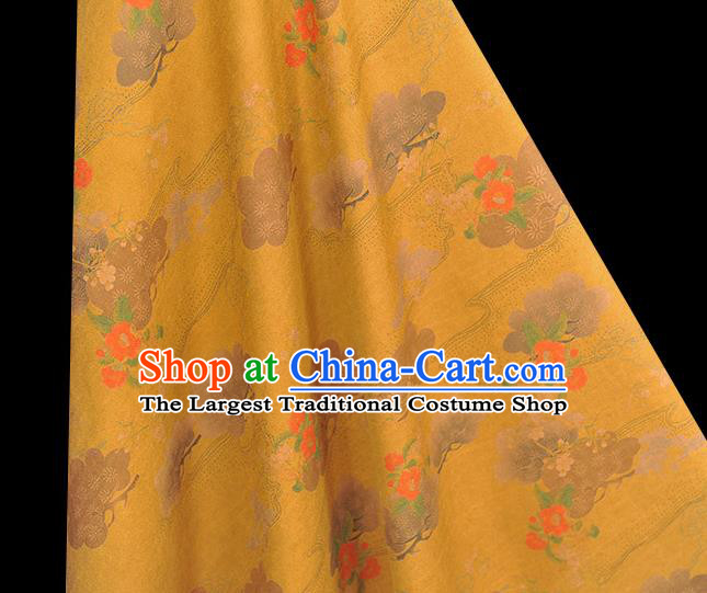 Chinese Cheongsam Cloth Traditional Flowers Pattern DIY Fabric Silk Fabric Yellow Gambiered Guangdong Gauze