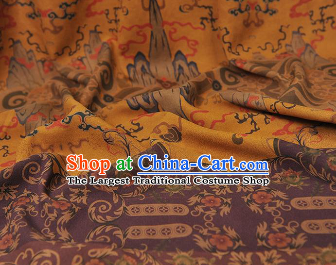 Chinese Traditional Mountain Pattern DIY Fabric Purple Gambiered Guangdong Gauze Cheongsam Silk Cloth