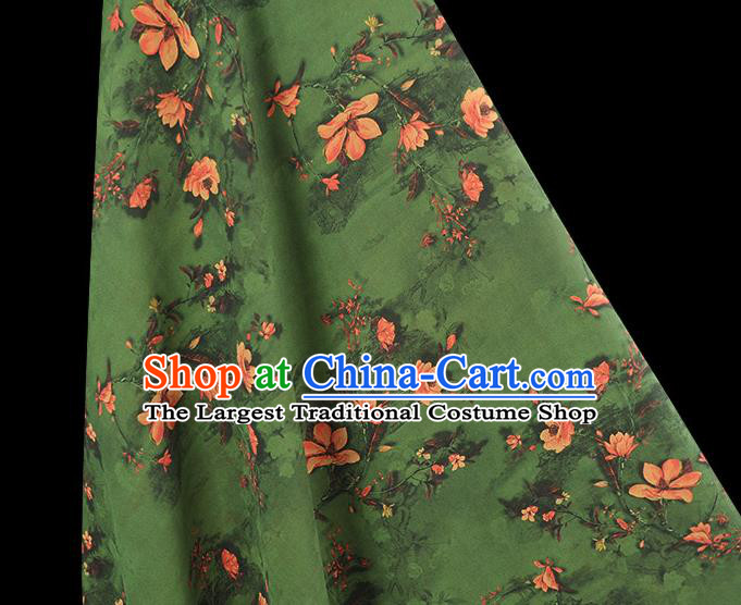 Chinese Deep Green Gambiered Guangdong Gauze Cheongsam Silk Cloth Traditional Mangnolia Pattern DIY Fabric