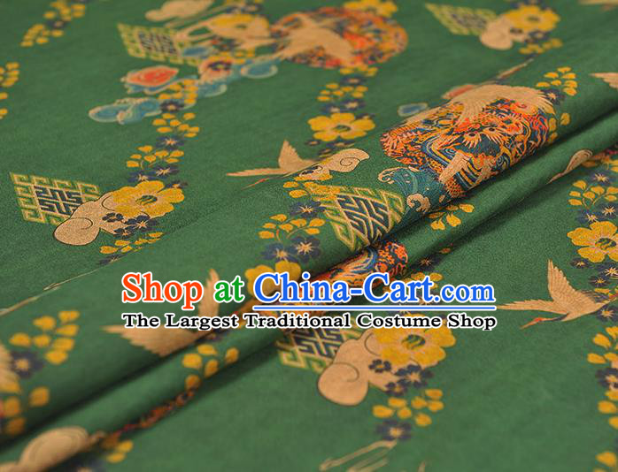 Chinese Cheongsam Silk Cloth Green Gambiered Guangdong Gauze Traditional Cranes Pattern DIY Dress Fabric