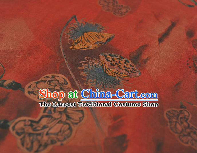 Chinese Traditional Lotus Mangnolia Pattern DIY Dress Fabric Cheongsam Silk Cloth Red Gambiered Guangdong Gauze