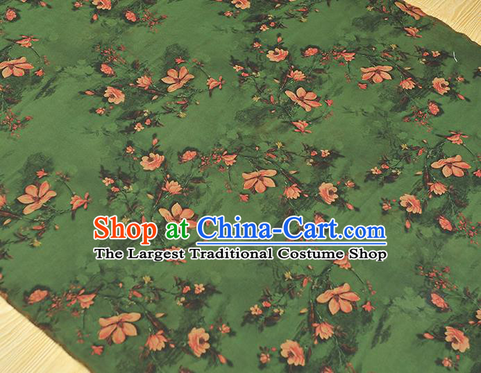 Chinese Deep Green Gambiered Guangdong Gauze Cheongsam Silk Cloth Traditional Mangnolia Pattern DIY Fabric